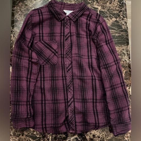 Time and Tru Tops - Time and Tru Purple & Black Flannel Shirt